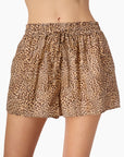Leopard print shorts on a white background