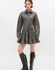Black Floral Shirt Dress full body front