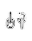 Pair of silver hoop earrings on a white background