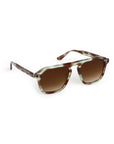 Sunglasses with tortoiseshell frame and brown lenses on a white background