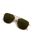 Zander Fold 18K Crysal Polarized Sunglasses front view on white background with glasses closed