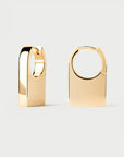 Gold hoop earrings on a light gray background
