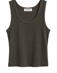 Blondie Tank in Dark Olive front view on white background