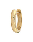 Single Gold Textured Hoop Earring front and partial side view on white background