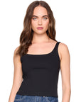 everyday tank in black on a model wearing jeans with a white background