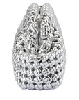 Silver woven clutch bag on a white background side