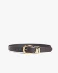 Brown belt with a gold buckle on a white background