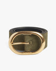 Belt with gold buckle on a white background