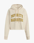 Beige hoodie with 'Favorite Daughter' text in yellow on a white background