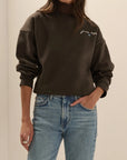 Cropped Signature Sweatshirt Espresso Sea Blue close up front