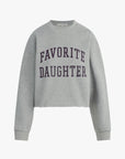 Gray sweatshirt with 'Favorite Daughter' text on a white background front view