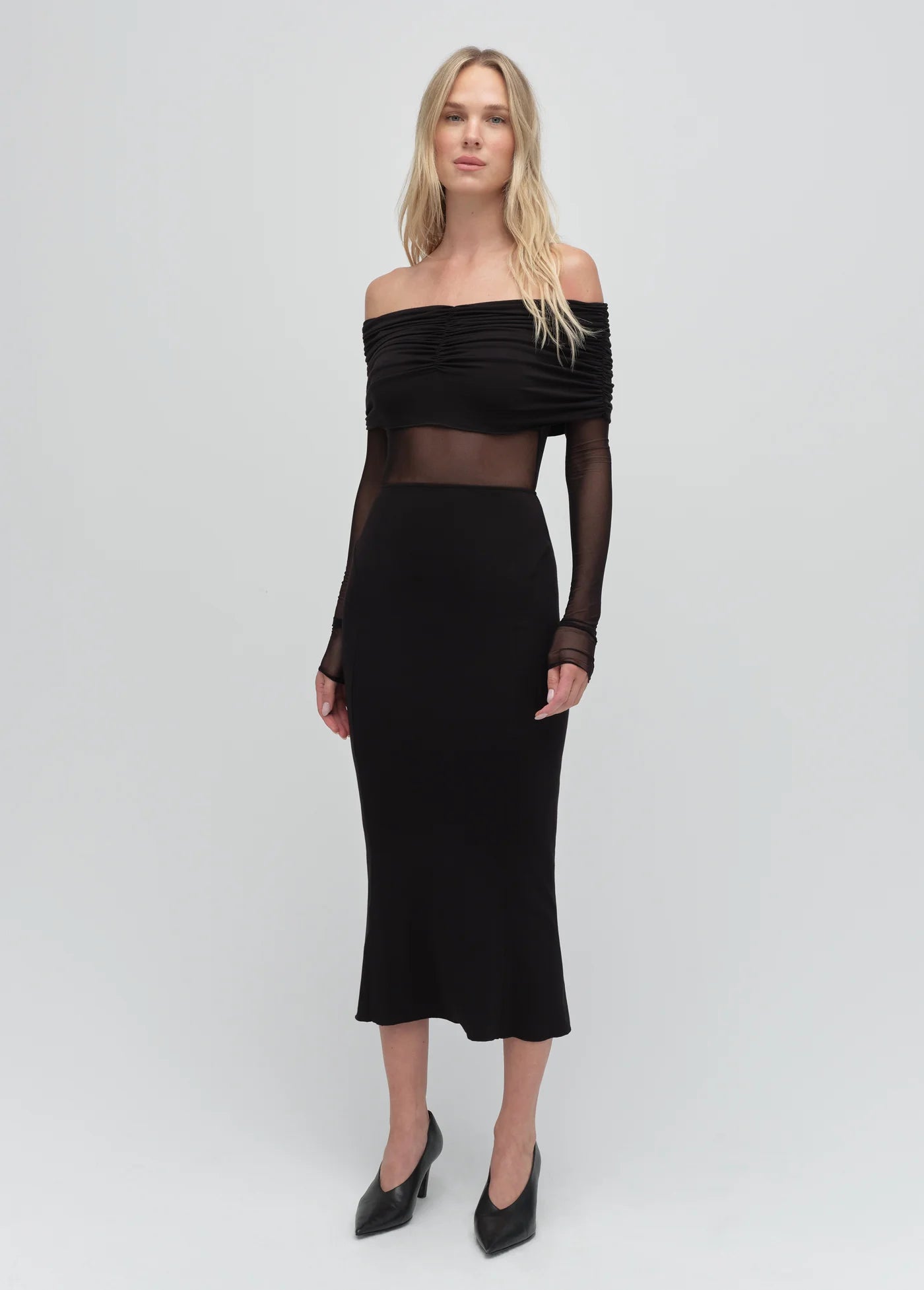 The New Era Long Sleeve Off the Shoulder Midi Dress  Penelope T