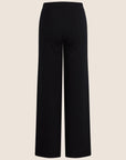 Black wide-leg cropped pants shown from the back on a light beige background.