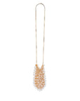 Gold necklace with leaf-shaped pendants on a white background
