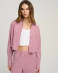 The Crop Ex-Boyfriend Shirt Raspberry/White, open front view