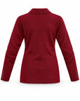 wine colored long sleeve top with gold stud details, back view