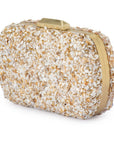 clutch with crushed shells and gold details on a white background