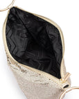Silver mesh clutch with gold zipper on a white background