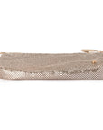 Gold mesh clutch bag on a white background