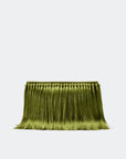 Green fringe fabric clutch on a white background