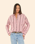 Xirena striped button up shirt on model front view