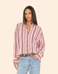 Xirena striped button up shirt on model front view