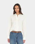 Beau Shirt in Ivory Charm front view on model in front of white background