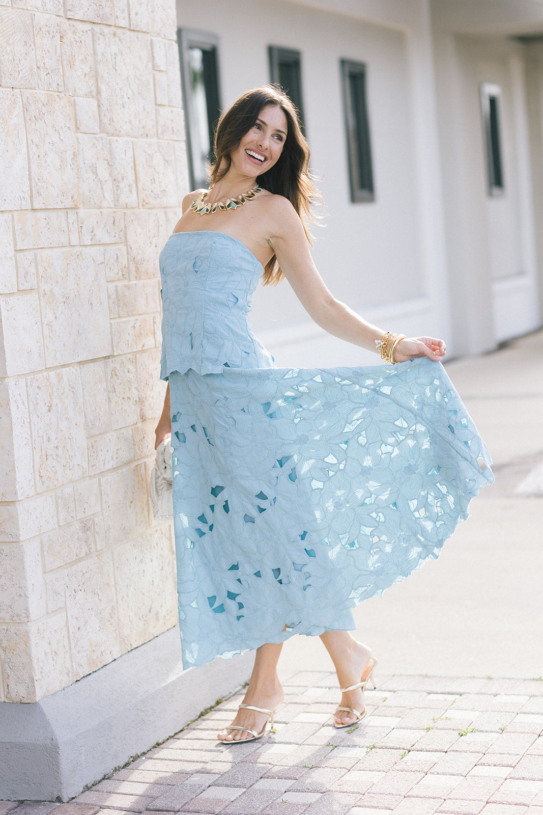 Clarke Dress, model holding out the skirt