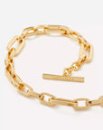 close up of a arge rectangle link necklace on a white background