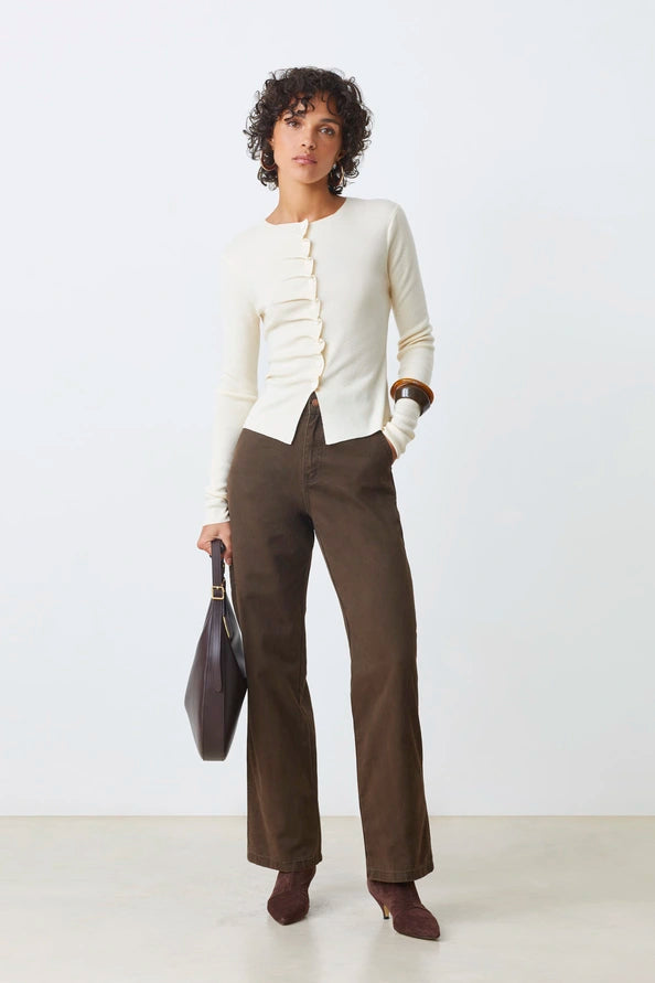 Gamira Gathered Button Cardigan full body front