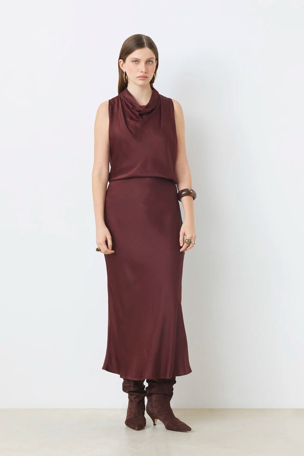 Flavie Satin Slip Skirt full body front