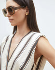 Loane Short Striped Top close up shoulder detail