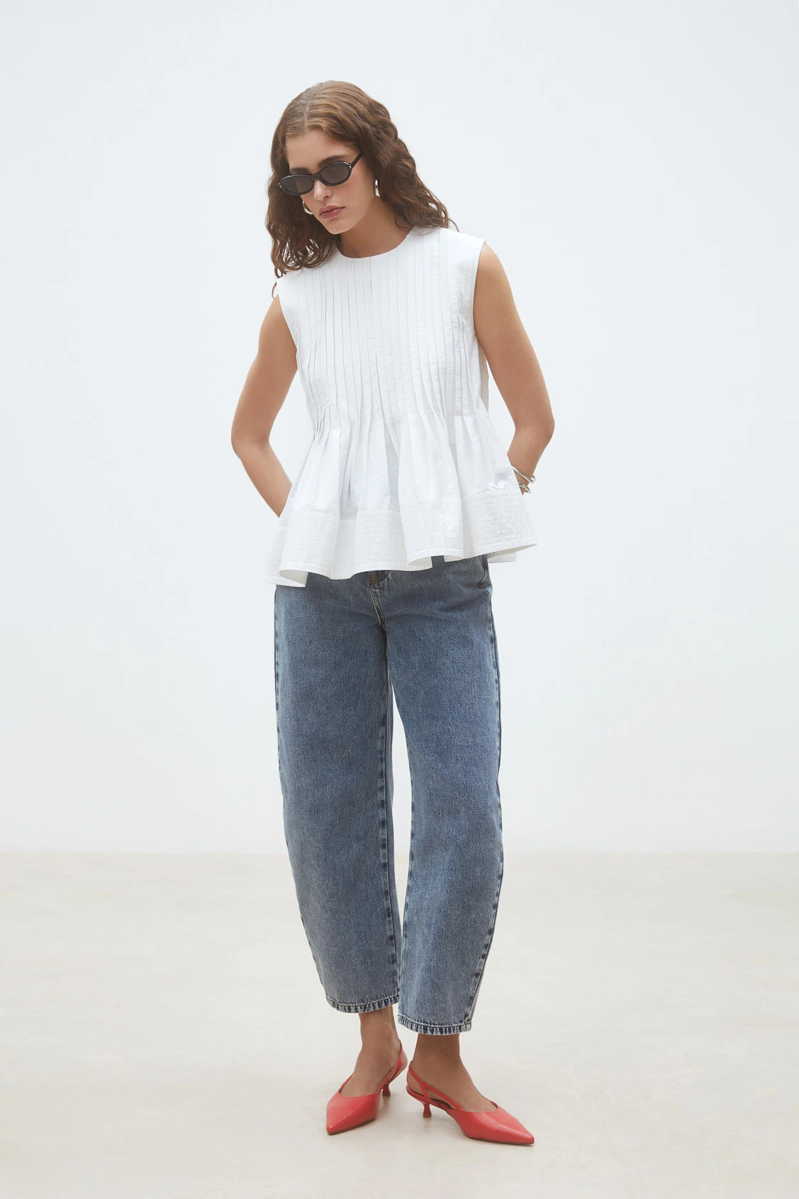 Luigi Sleeveless Pleat Top full body front view