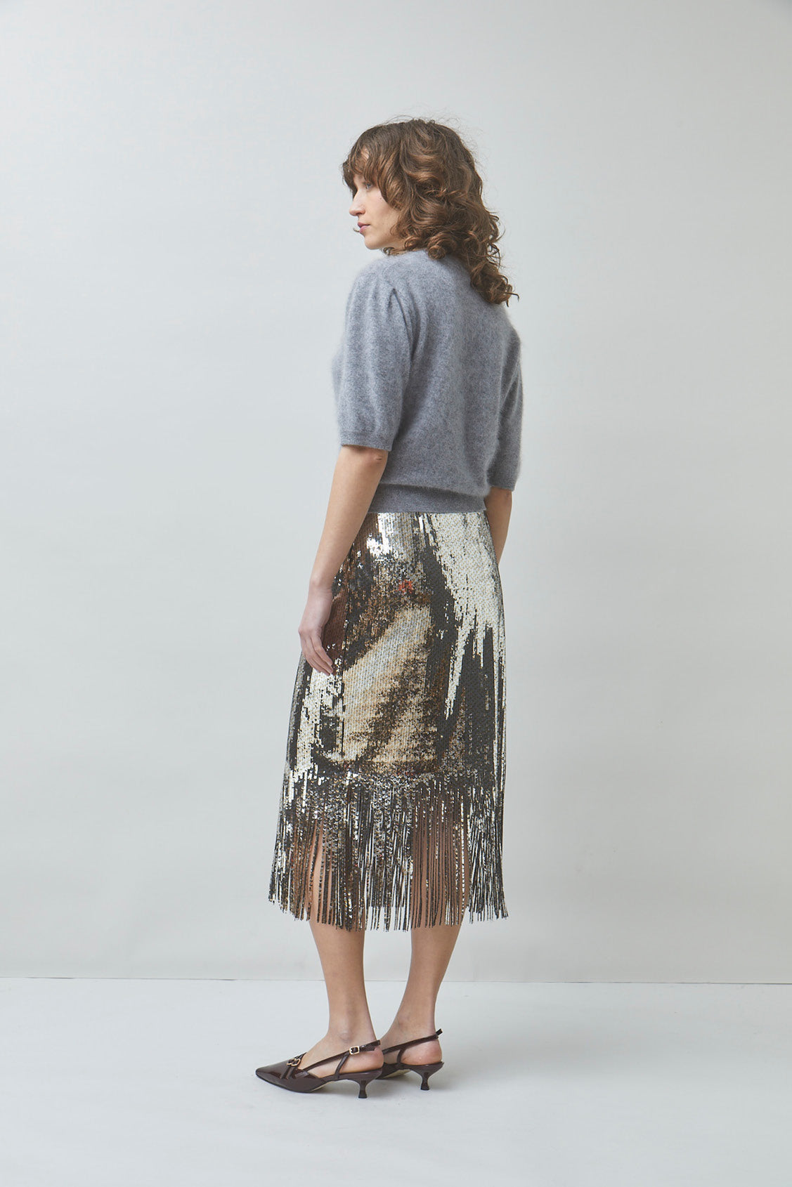 Fox Midi Skirt back and partial side view on model