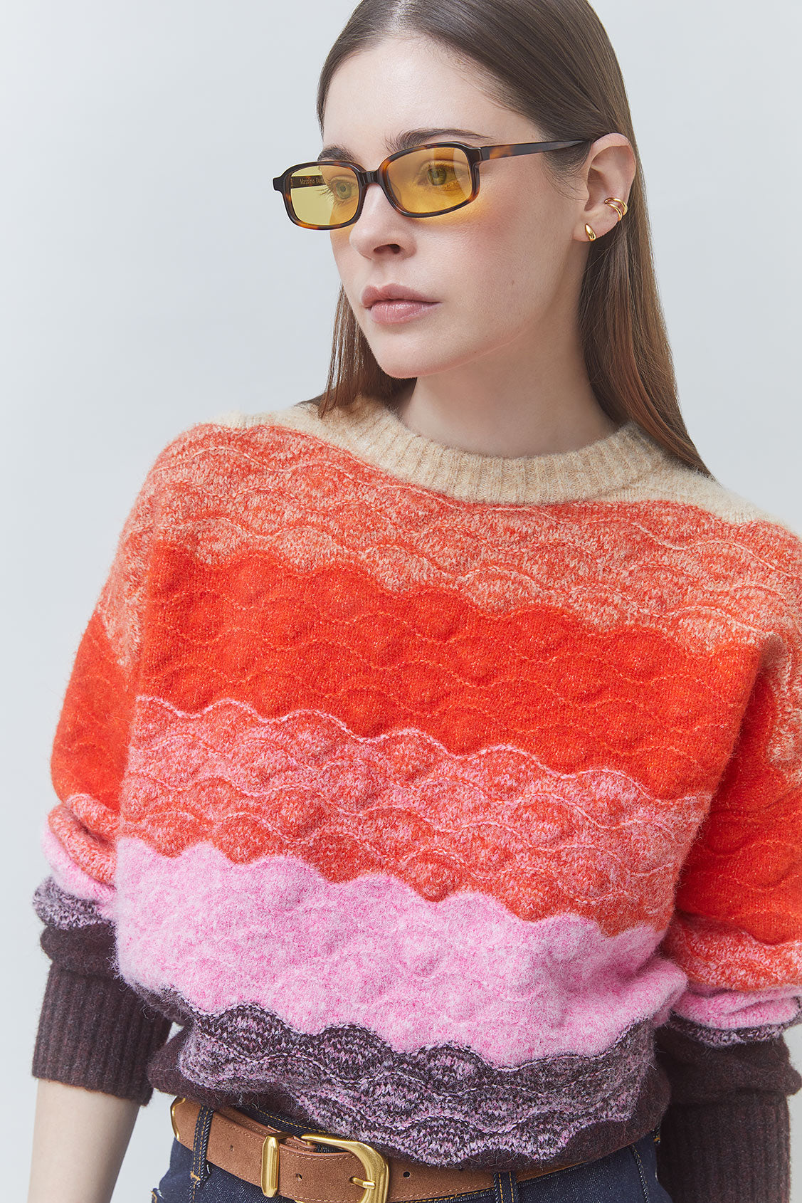 Panayo Sweater close up front view on model