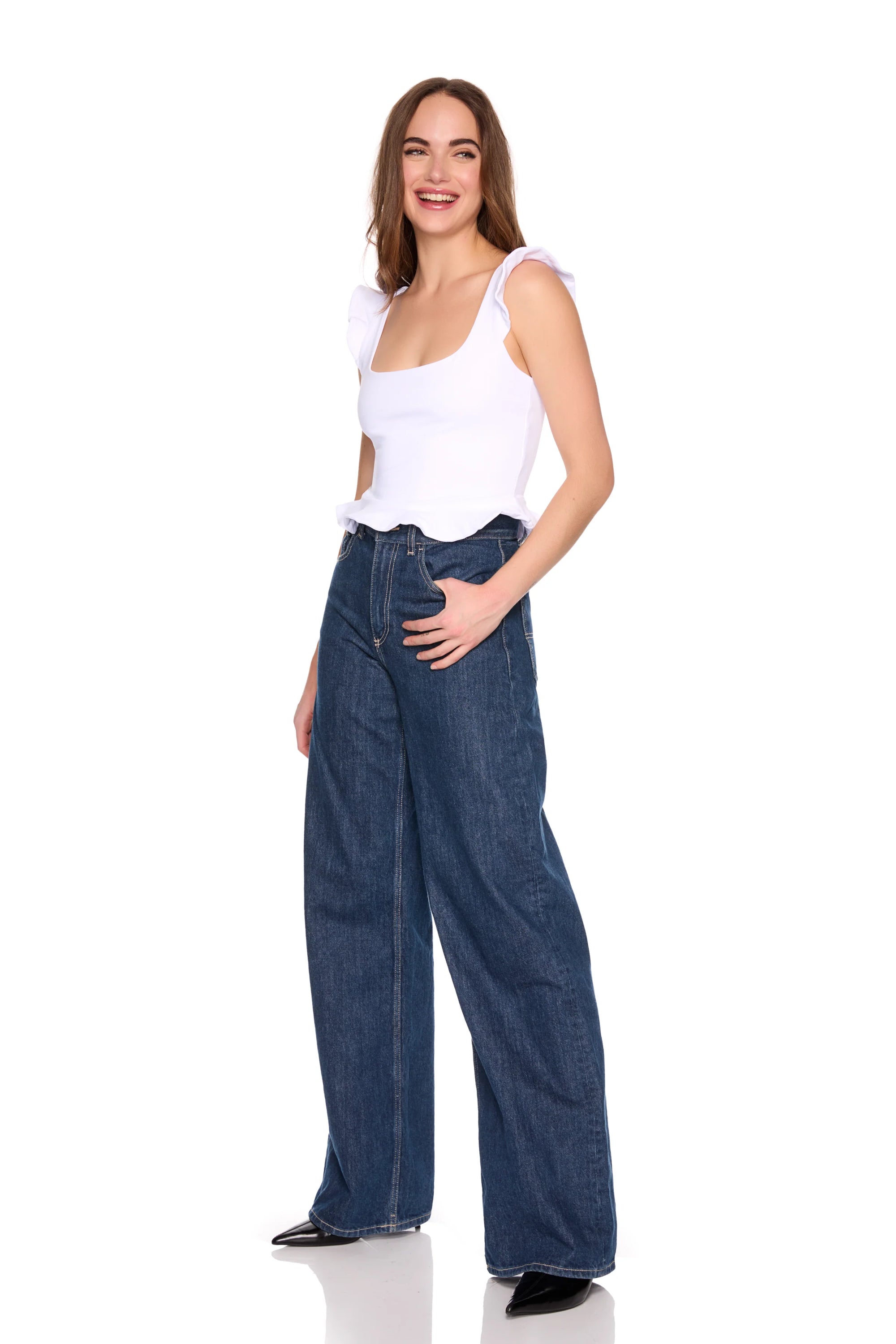 Flutter Sleeveless Top side view, full body