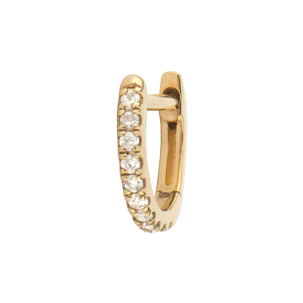 Single Tiny Pave Hoop front and partial side view on white background