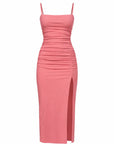 String Gathered Slit Dress by itself front
