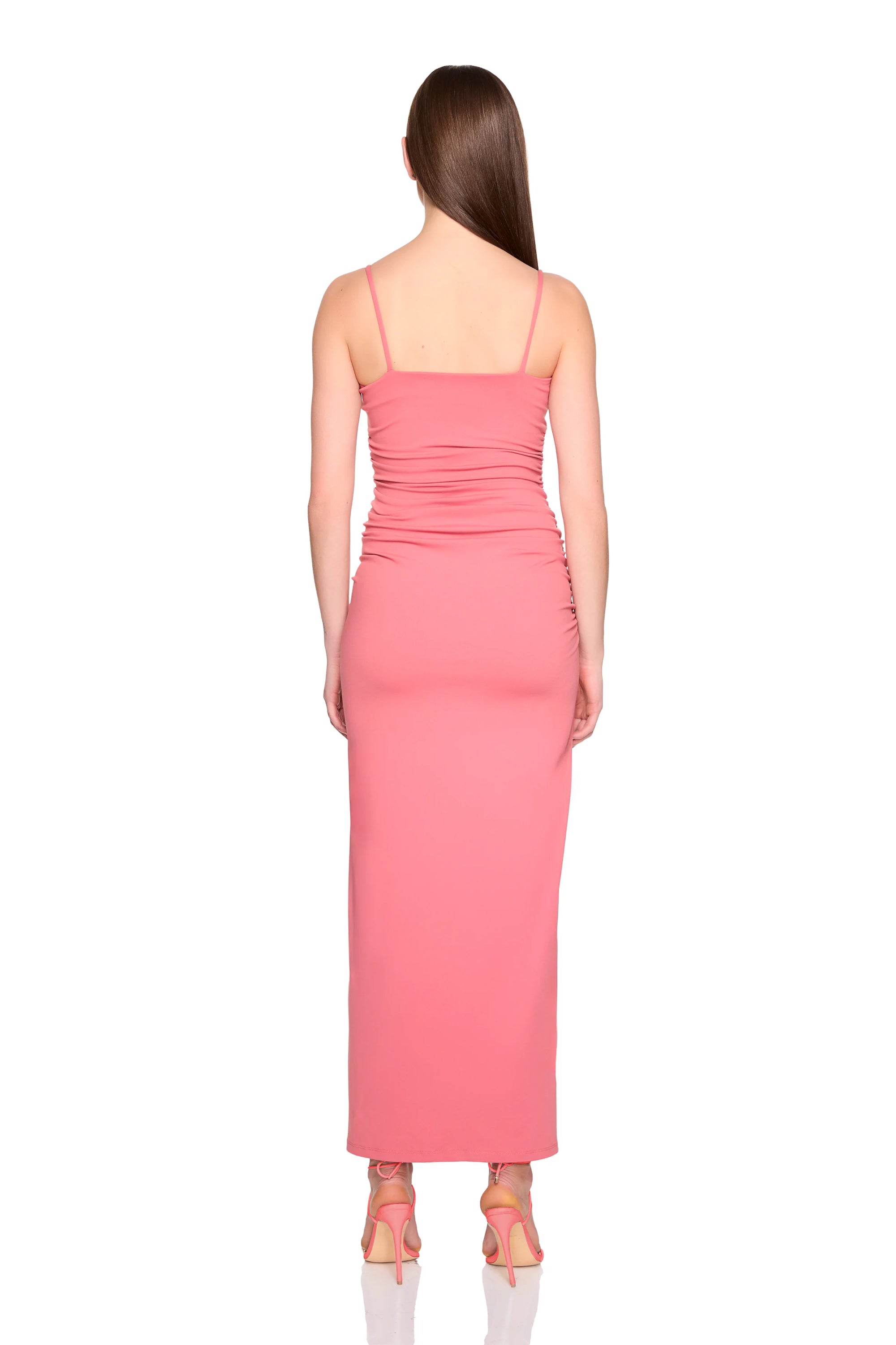 String Gathered Slit Dress back