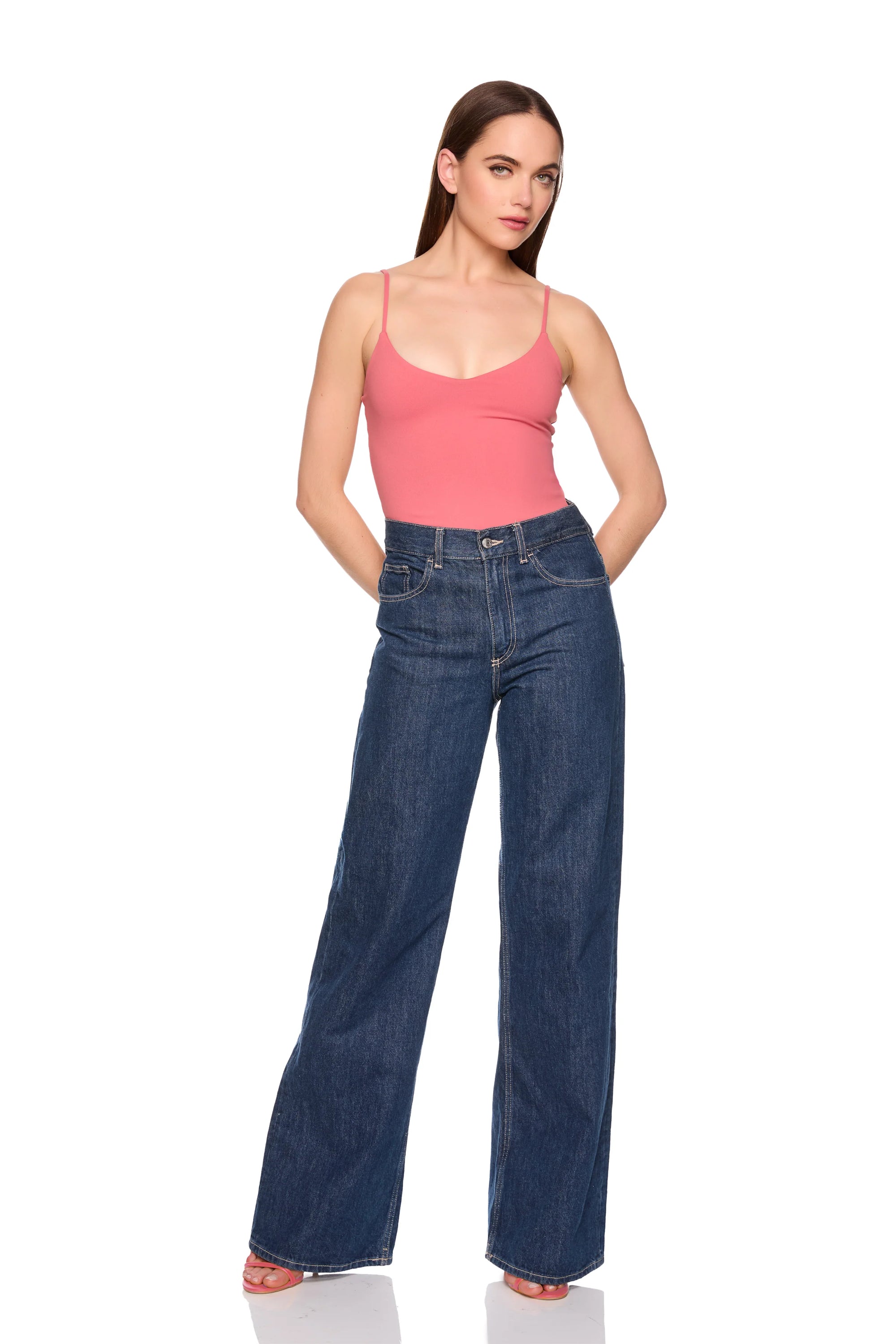 Very V String Bodysuit full body front view with jeans