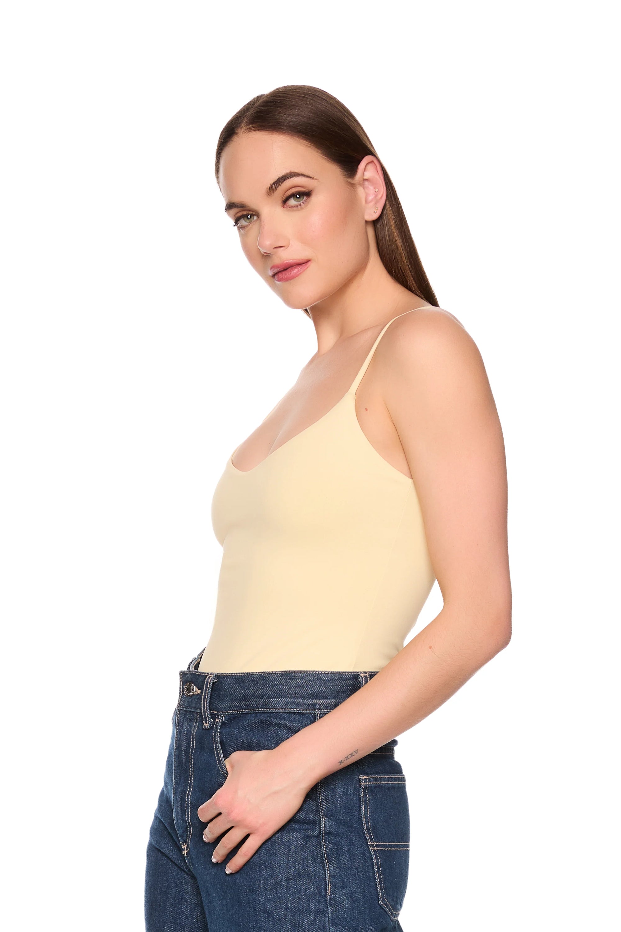 Very V String Bodysuit Whipped Cream close up side view