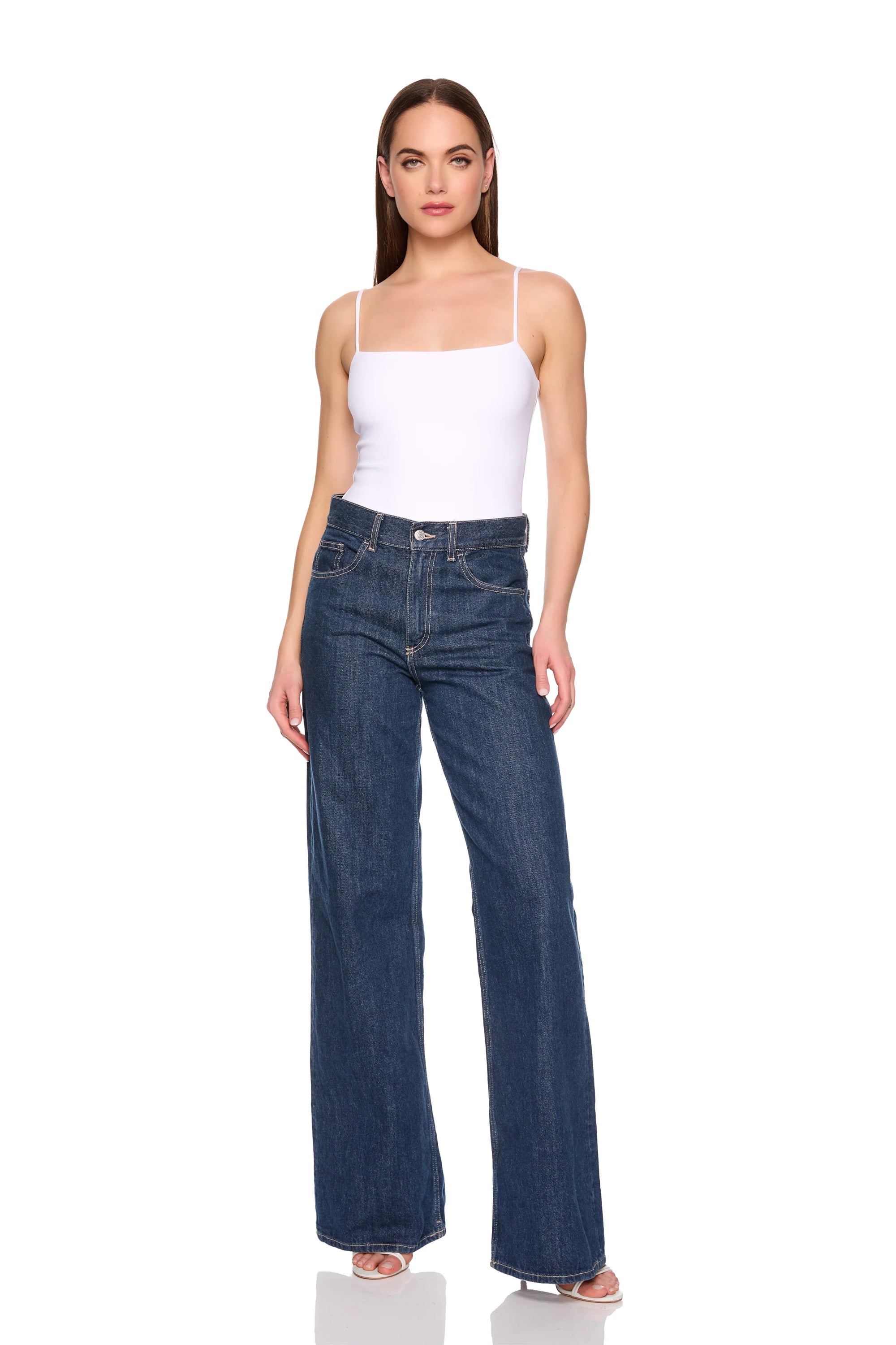 String Bodysuit with jeans full body front