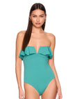 Swim Ruffle V Wire One Piece close up front