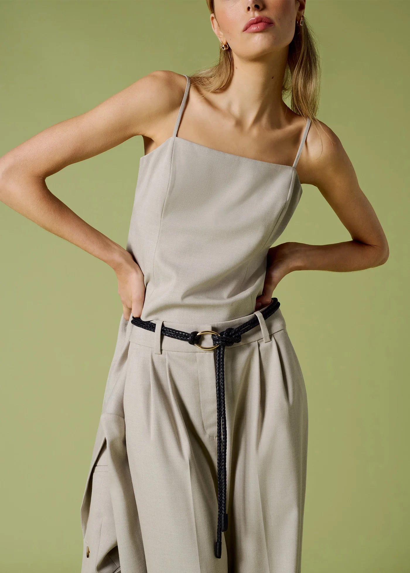 The Woven Knot Belt front view on model