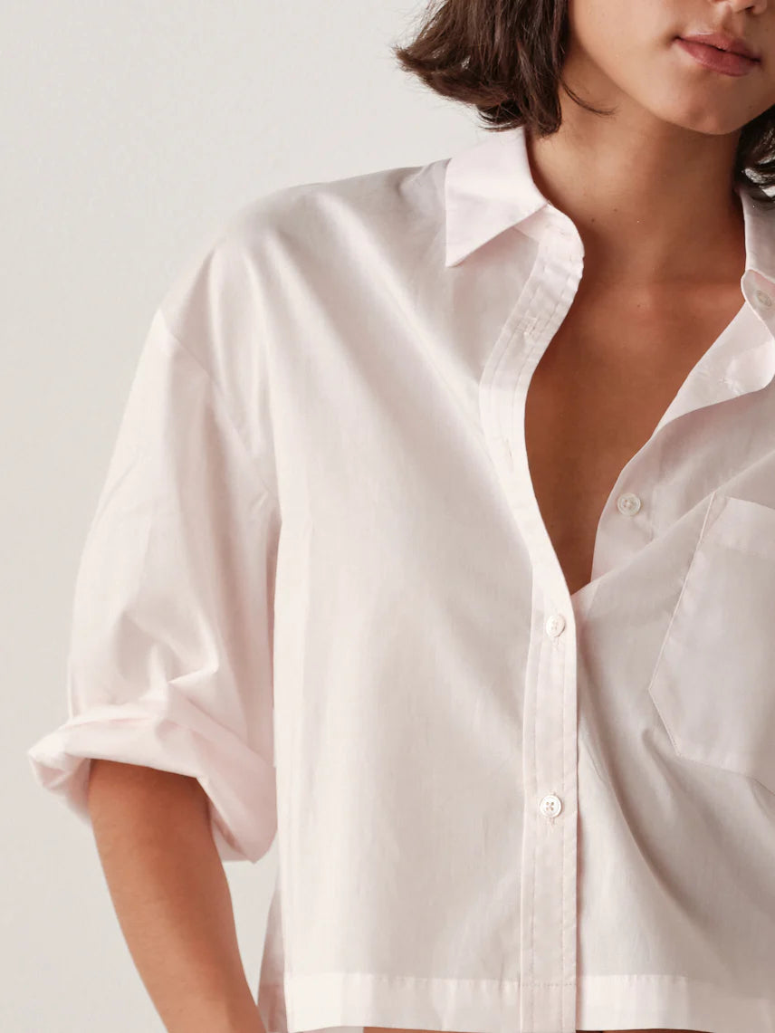 The Pixie Shirt close up front view on model