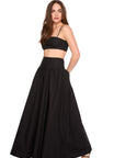Poplin String Crop Top and Poplin Drop Waist Skirt side view, hand in pocket