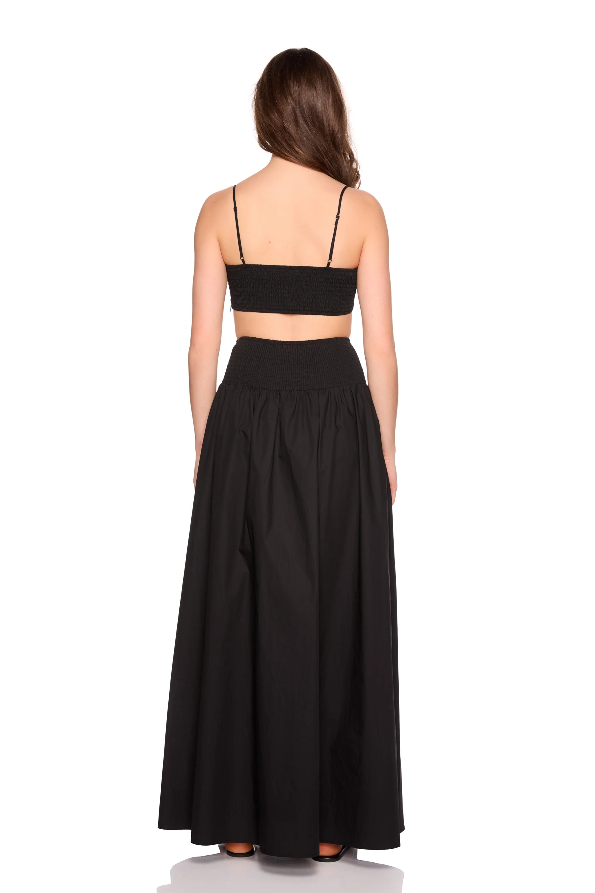 Poplin String Crop Top and Poplin Drop Waist Skirt back view