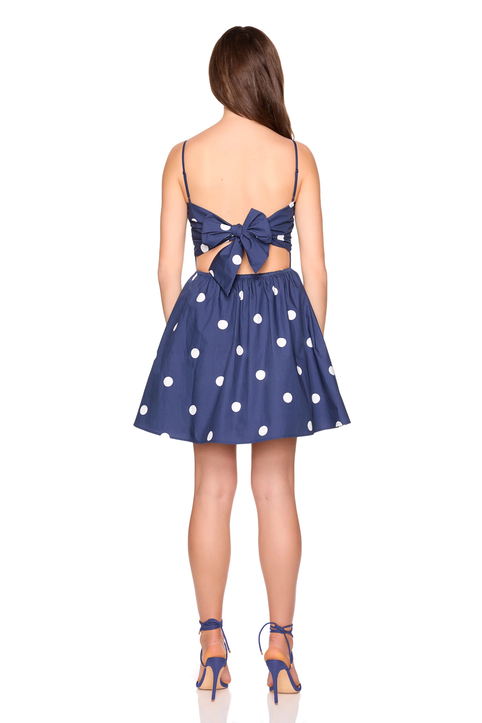 Polka Dot Tie Back Mini Dress full body back