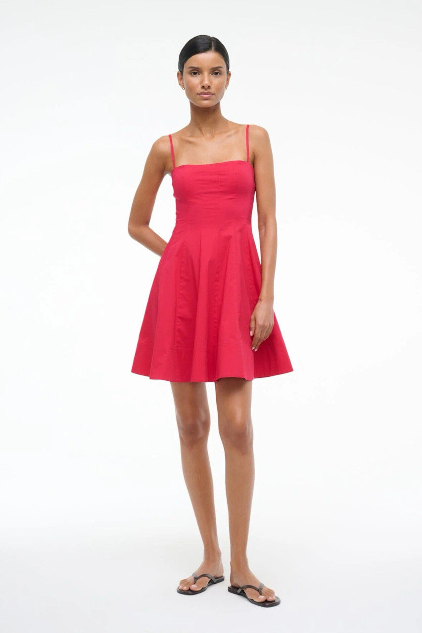 Staud Wylie Mini Dress in Cherry full body front