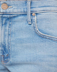 Close-up of blue denim jeans with stitching details
